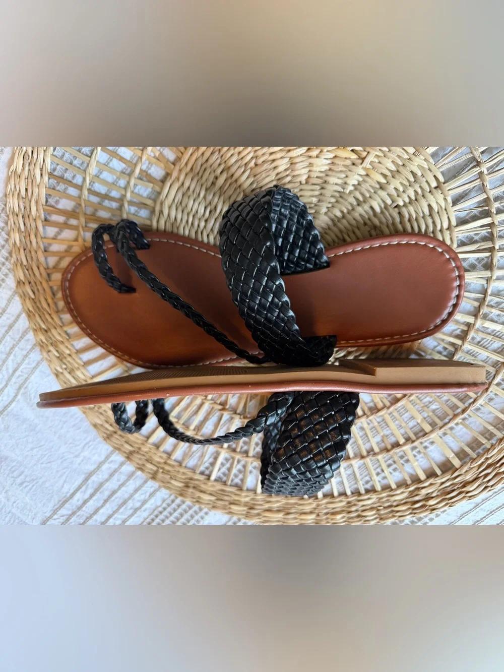 Braided Black Faux Leather Slide Sandals for Women - Casual Summer Shoes